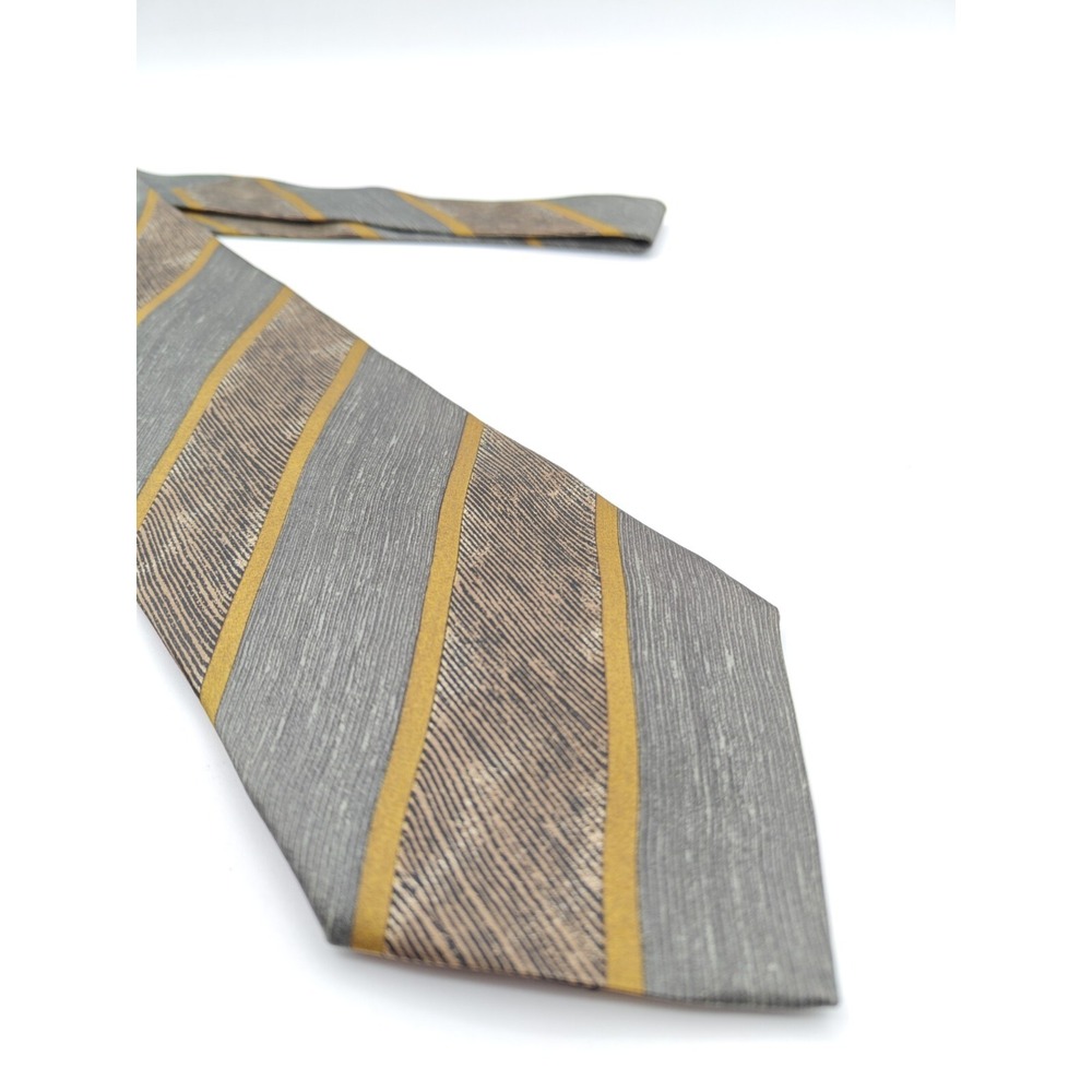 Ermenegildo Zegna Silk Tie Mens Gray Gold Stripe Italy Woven Classic 57x3.875
